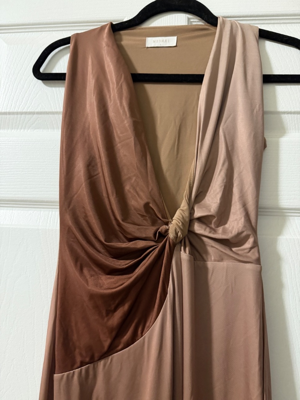MESHKI Stella Draped Slinky Maxi Dress Mocha Ombre S - Picture 11 of 12